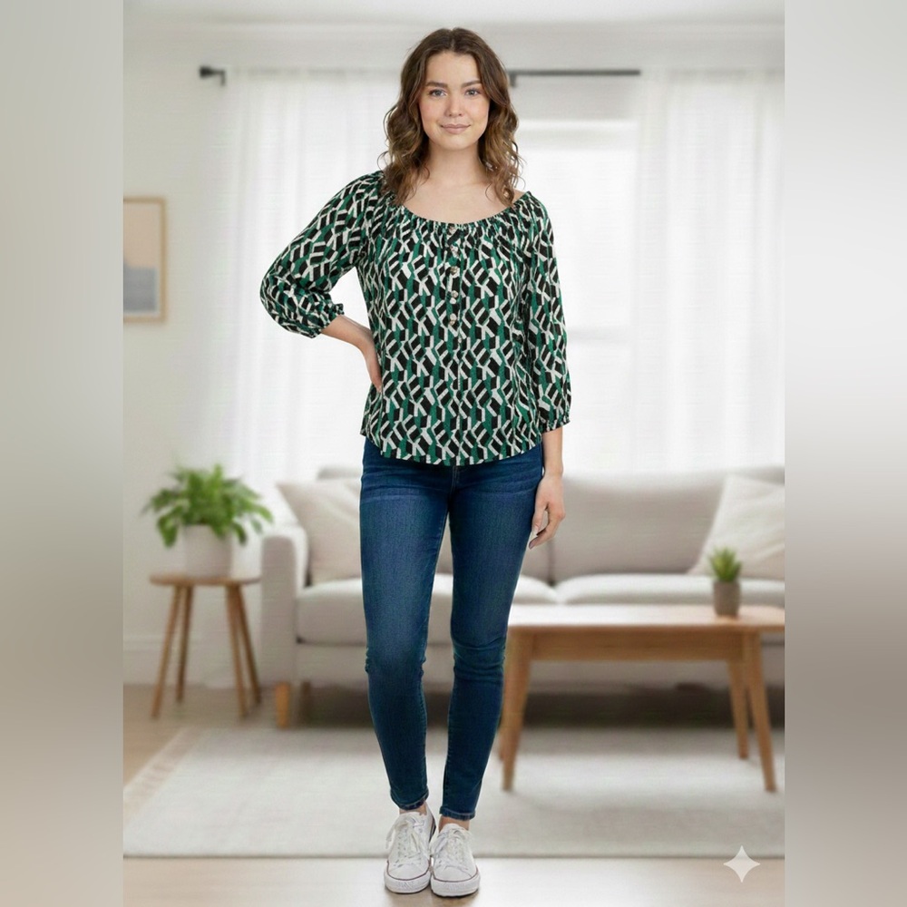 Notations Green Geometric Blouse